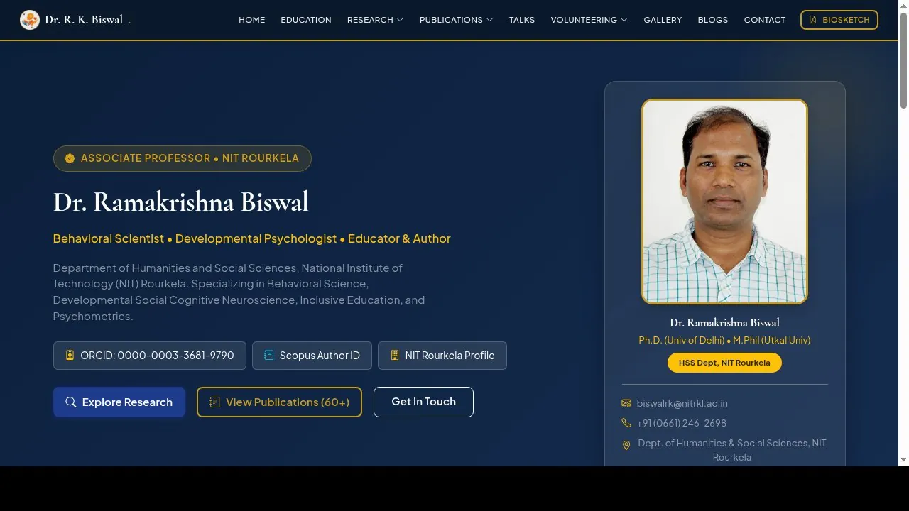 Dr. R. K. Biswal Web Presence