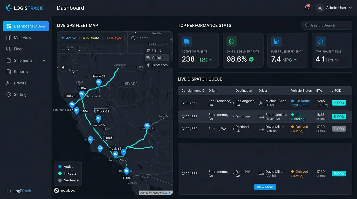Logistics Fleet Tracking & Dispatch Management Dashboard UI